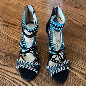 Jessica Simpson Tassle Multicolored Strappy Heels 5.5